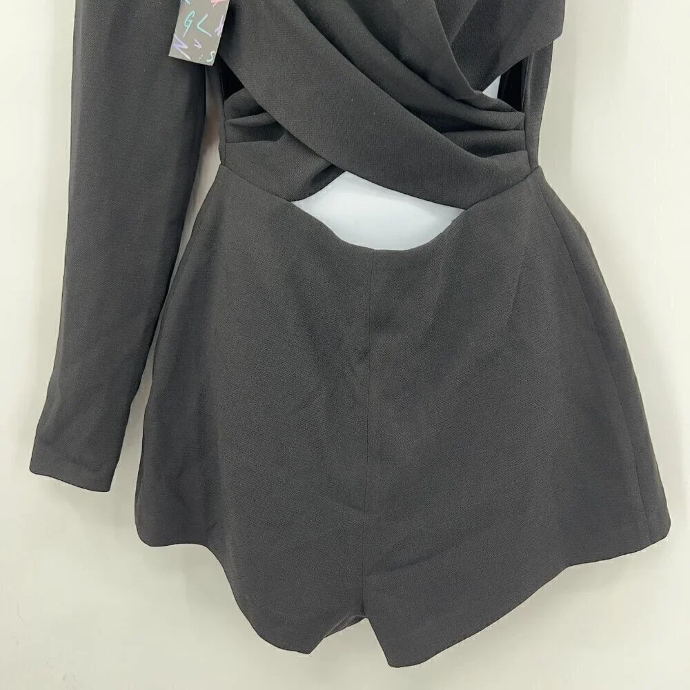 Nasty Gal Women's Cut-out One Sleeve Lined Black Romper Size S NWT - Picture 5 of 10